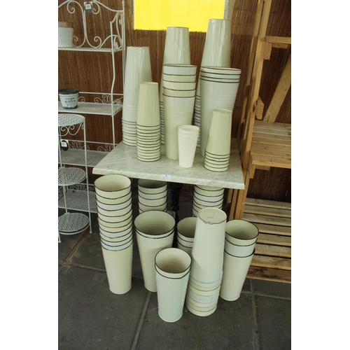 5 - TABLE PLUS APPROX 123 CREAM METAL POTS PLUS VAT