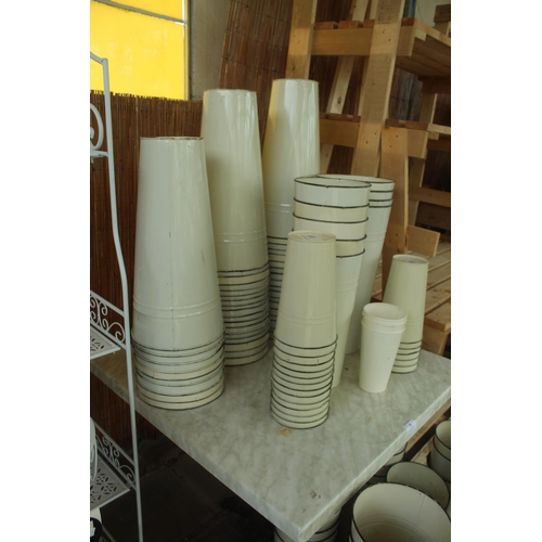 5 - TABLE PLUS APPROX 123 CREAM METAL POTS PLUS VAT