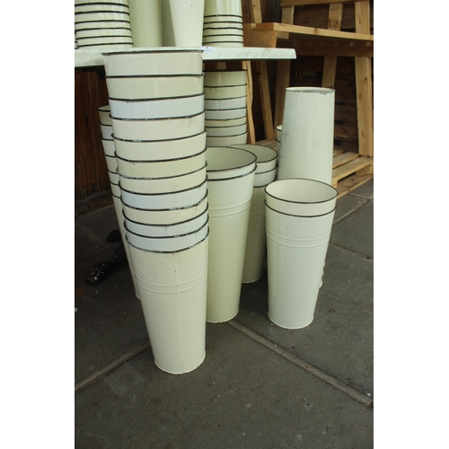 5 - TABLE PLUS APPROX 123 CREAM METAL POTS PLUS VAT