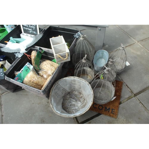 54 - BENCH AND ASSORTED LOT OF METAL POTS/WATERING CANS/GARDEN ACCESSORIES PLUS VAT