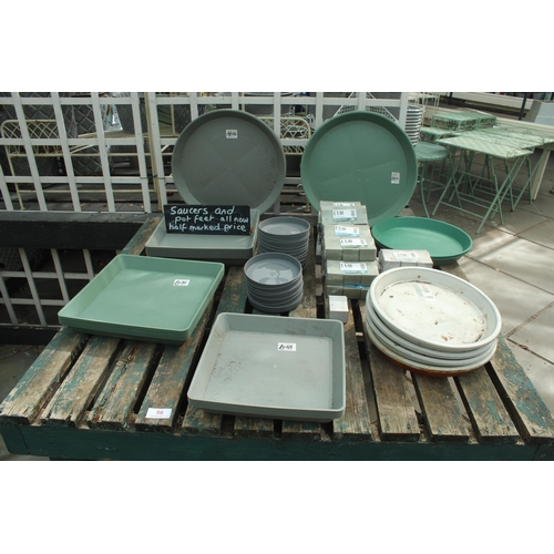 56 - TWO TABLES AND ASSORTED PLANT SAUCERS PLUS VAT