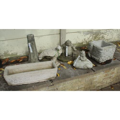 61 - SIX ASSORTED CONCRETE GARDEN ORNAMENTS PLUS VAT