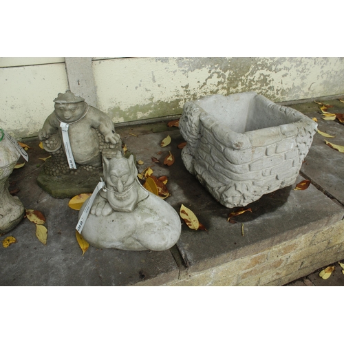 61 - SIX ASSORTED CONCRETE GARDEN ORNAMENTS PLUS VAT