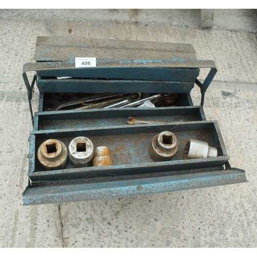 406 - TOOL BOX WITH SPANNERS & SOCKETS - NO VAT