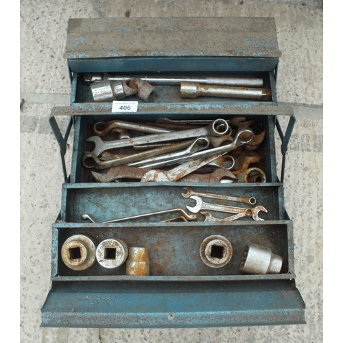 406 - TOOL BOX WITH SPANNERS & SOCKETS - NO VAT