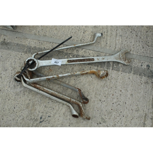 407 - SIX LARGE SPANNERS - NO VAT