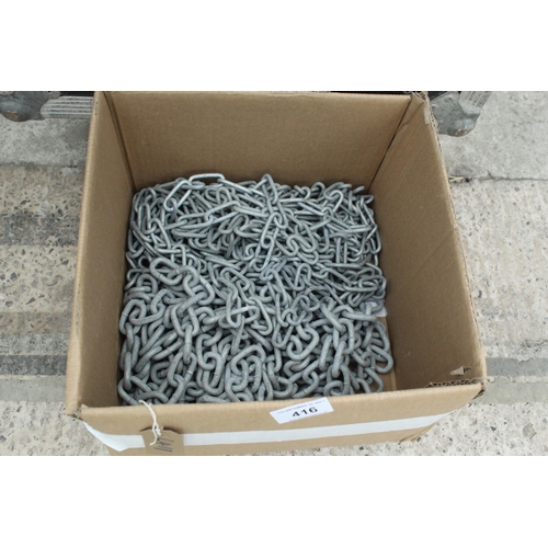 416 - TWENTY VARIOUS LENGTHS OF CHAIN X3 @ 190CM/ X1 @150CM X10 @ APPROX 80CM/ X6 HEAVY DUTY @1M - PLUS VA... 