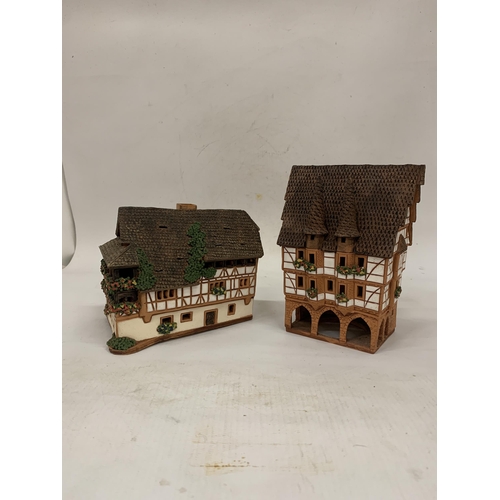 112 - TWO LITHUANIAN HANDMADE CERAMIC POTTERY HOUSES TEALIGHT HOLDERS