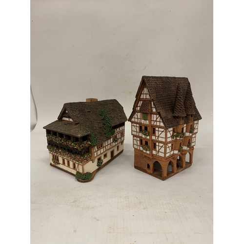 112 - TWO LITHUANIAN HANDMADE CERAMIC POTTERY HOUSES TEALIGHT HOLDERS