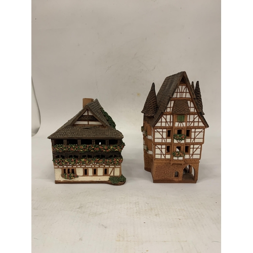 112 - TWO LITHUANIAN HANDMADE CERAMIC POTTERY HOUSES TEALIGHT HOLDERS