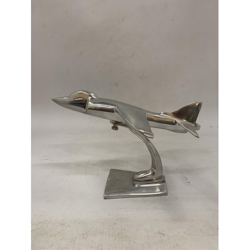 148 - A CHROMED ALUMINIUM SEA HARRIER ON PEDESTAL BY NAUTICALIA LONDON