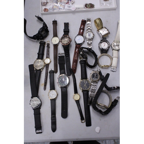 188 - A COLLECTION OF 20 VINTAGE WATCHES TO INCLUDE SLAZENGER, SEKONDA, ICE, ETC.,