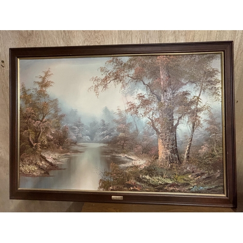 200 - A LARGE FRAMED OIL ON CANVAS OF A WOODLAND LAKE SCENE SIGNED I CAFIERI TO LOWER LEFT HAND CORNER (WI... 