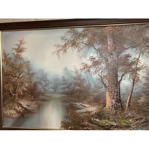 200 - A LARGE FRAMED OIL ON CANVAS OF A WOODLAND LAKE SCENE SIGNED I CAFIERI TO LOWER LEFT HAND CORNER (WI... 