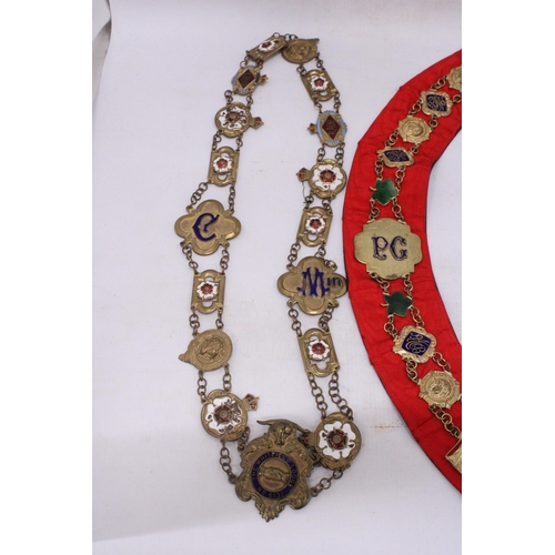 283 - TWO GRAND LODGES VINTAGE NECK CHAIN SASHES, TO INCLUDE BIRKENHEAD AND WHITFIELD