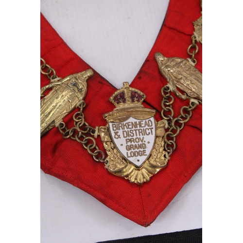 283 - TWO GRAND LODGES VINTAGE NECK CHAIN SASHES, TO INCLUDE BIRKENHEAD AND WHITFIELD