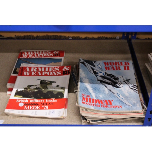 429 - A COLLECTION OF VINTAGE MILITARIA MAGAZINES TO INCLUDE THIRTY EIGHT WORLD WAR 11 AND TEN ARMIES AND ... 