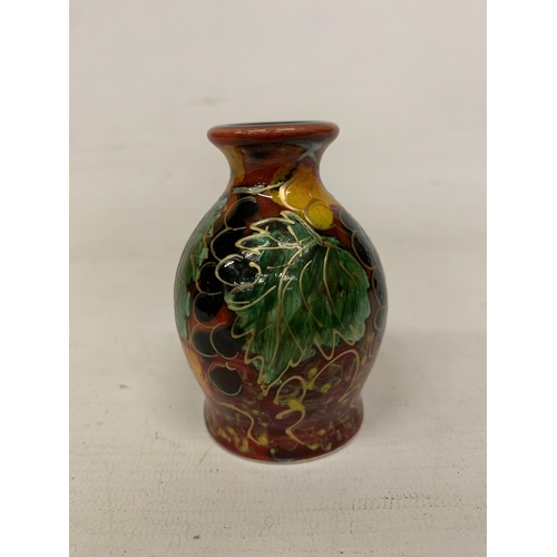 704 - AN ANITA HARRIS SMALL VINEYARD VASE SIGNED IN GOLD - 7.5 CM (H)