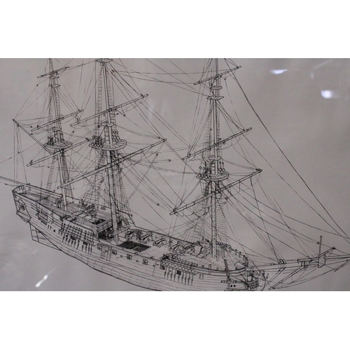 862 - A PRINT OF A SKETCH OF HMS MYRMIDOM