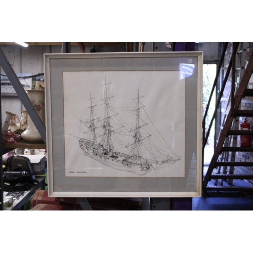 862 - A PRINT OF A SKETCH OF HMS MYRMIDOM