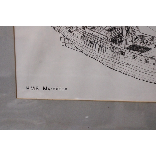 862 - A PRINT OF A SKETCH OF HMS MYRMIDOM