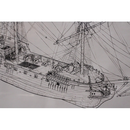 862 - A PRINT OF A SKETCH OF HMS MYRMIDOM