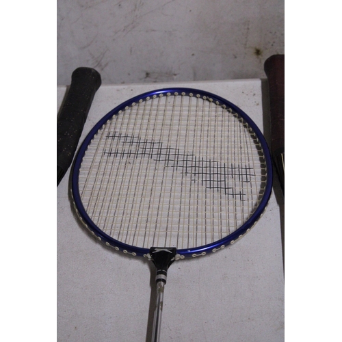 902 - THREE BADMINTON RACKETS ONE WITH CASE