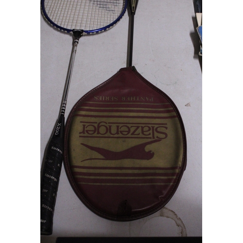 902 - THREE BADMINTON RACKETS ONE WITH CASE