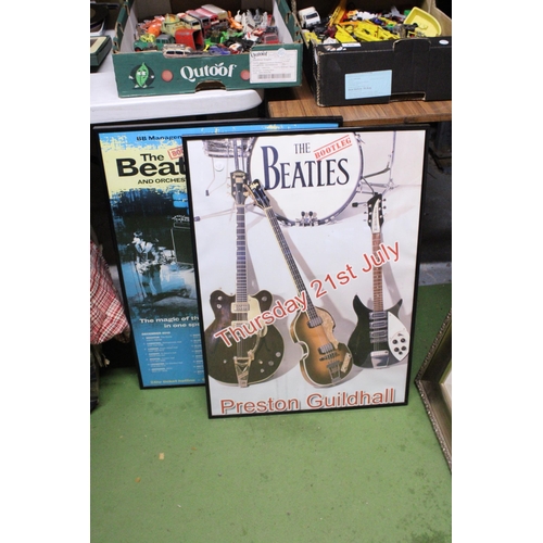 903 - TWO FRAMED BOOTLEG BEATLES TOUR POSTERS, APPROX 71.5CM X 51.5CM