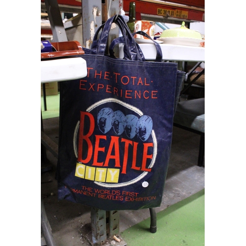 905 - THREE LIMITED EDITION BEATLES POLY COVERED COTTON BAGS FROM THE 1980S BEATLES EXHIBITION