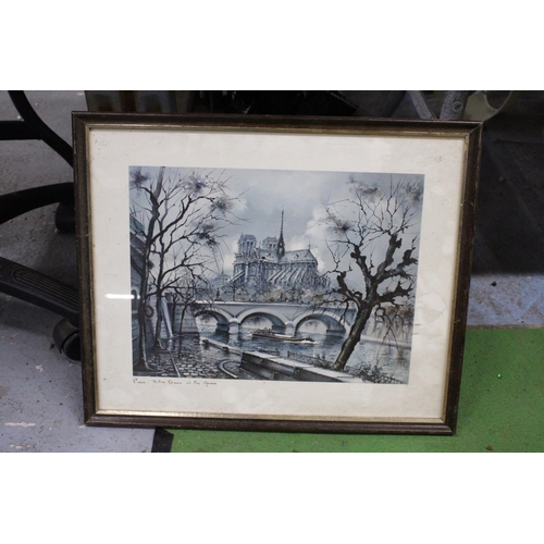 986 - TWO FRAMED PARIS RELATED PRINTS TO INCLUDE NOTRE DAME AND PLACE DU TERTRE