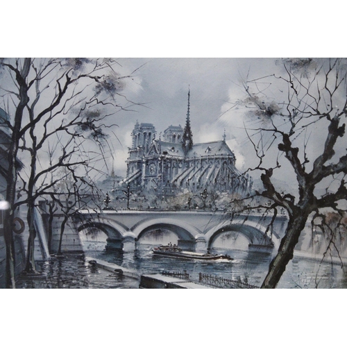 986 - TWO FRAMED PARIS RELATED PRINTS TO INCLUDE NOTRE DAME AND PLACE DU TERTRE