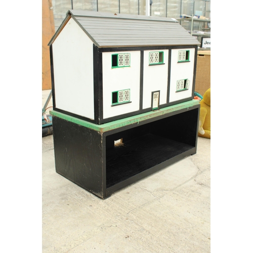 1712 - A LARGE DOLLS HOUSE WITH BASE, FULLY FURNISHED WITH DETACHABLE ROOF AND FRONT PANEL