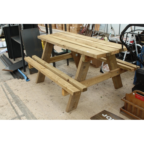 1716 - A WOODEN SLATTED PICNIC BENCH