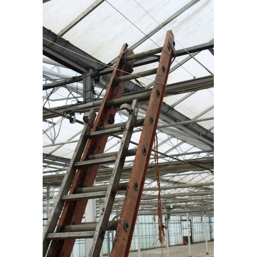 1736 - A 28 RUNG TWO SECTION EXTENDABLE LADDER AND A FURTHER 11 RUNG ALUMINIUM LADDER