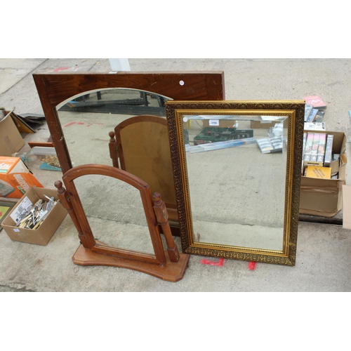 1750 - THREE VARIOUS MIRRORS TO INCLUDE A PINE SWING FRAME DRESSING TABLE MIRROR ETC