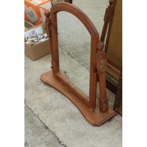 1750 - THREE VARIOUS MIRRORS TO INCLUDE A PINE SWING FRAME DRESSING TABLE MIRROR ETC