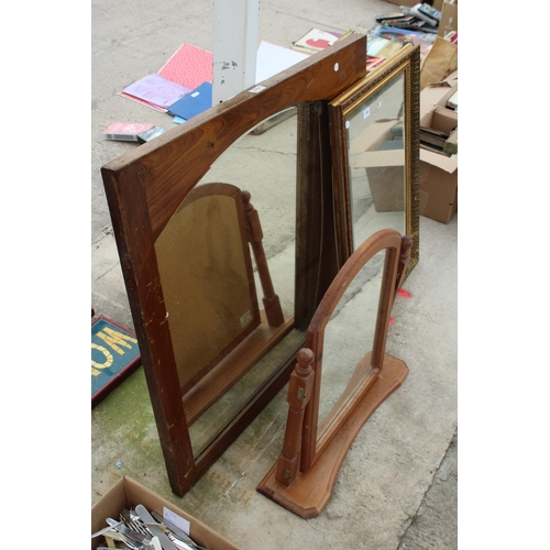 1750 - THREE VARIOUS MIRRORS TO INCLUDE A PINE SWING FRAME DRESSING TABLE MIRROR ETC