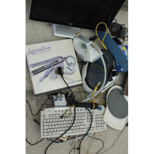 2360 - AN ASSORTMENT OF ITEMS TO INCLUDE A TELEVISION, AN IRON AND A COMPUTER KEYBOARD ETC