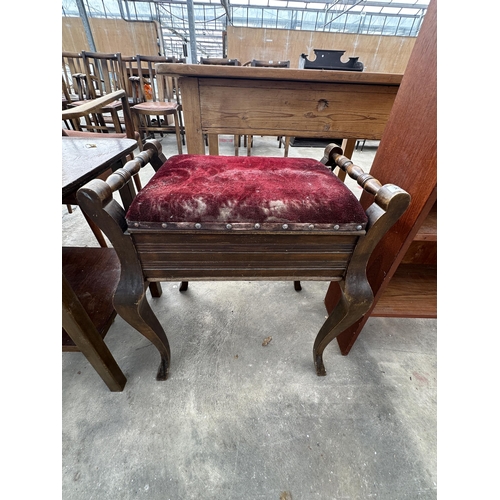 2567 - A LATE VICTORIAN BEECH PIANO STOOL AND A SMALL TWO TIER LAMP TABLE