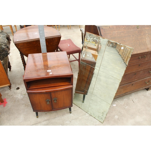 2676 - A MID 20TH CENTURY BEDSIDE LOCKER AND FRAMELESS WALL MIRROR