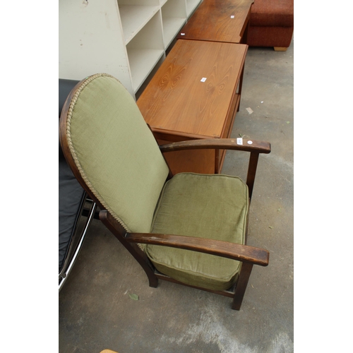 2717 - A BEECH FRAMED LOW FIRESIDE CHAIR