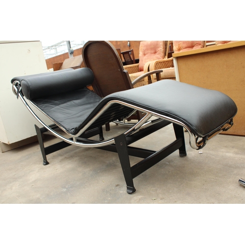 2741 - A MODERN CORBUSIER STYLE CHAISE ON POLISHED CHROME AND METAL FRAME