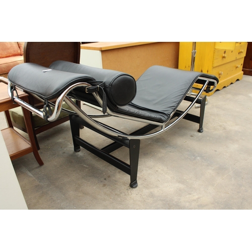 2741 - A MODERN CORBUSIER STYLE CHAISE ON POLISHED CHROME AND METAL FRAME