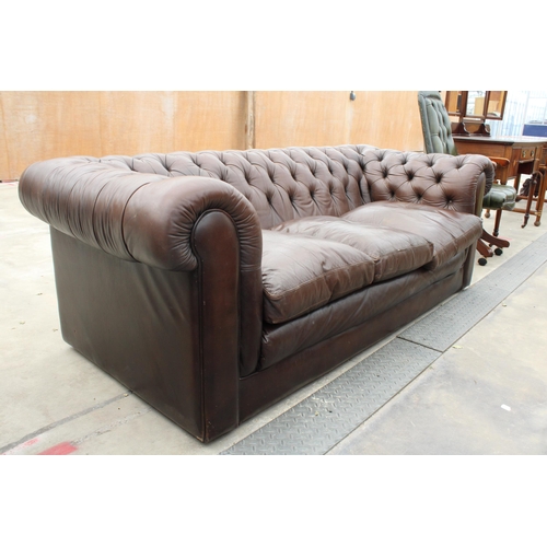 2777 - A MODERN BROWN LEATHER THREE-SEATER CHESTERFIELD SETTEE