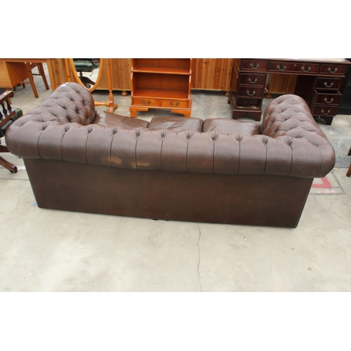 2777 - A MODERN BROWN LEATHER THREE-SEATER CHESTERFIELD SETTEE