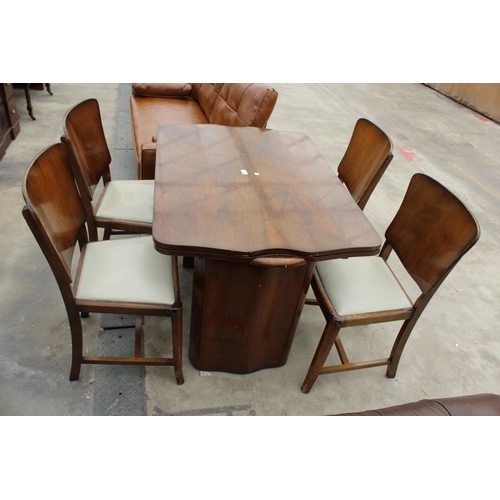 2778 - A WALNUT AND ART DECO DRAW-LEAF DINING TABLE AND FOUR CHAIRS