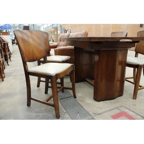 2778 - A WALNUT AND ART DECO DRAW-LEAF DINING TABLE AND FOUR CHAIRS