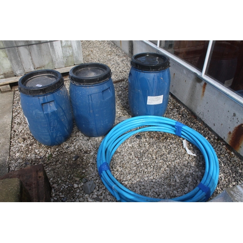 1144 - 3 BLUE FEED DRUMS  NO VAT