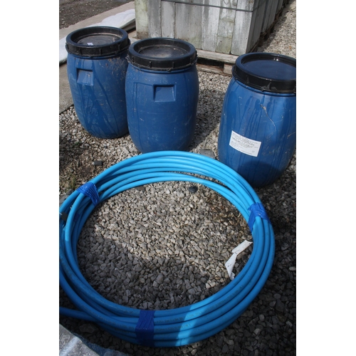 1144 - 3 BLUE FEED DRUMS  NO VAT